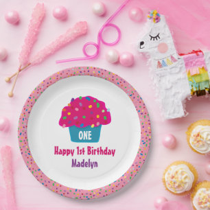Happy Birthday Mattiert Cupcake Rainbow Sprinkles Pappteller