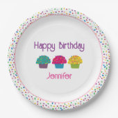 Happy Birthday Mattiert Cupcakes Regenbogen Sprink Pappteller (Vorderseite)
