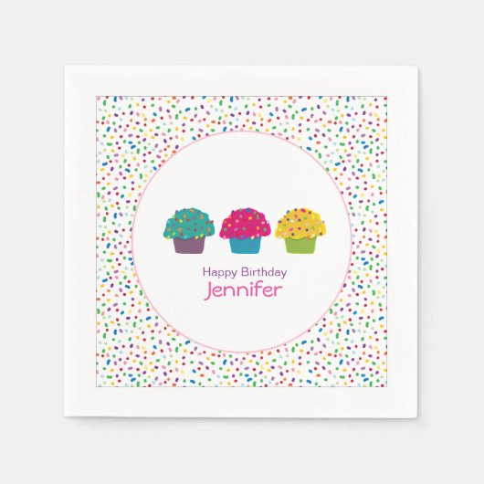 Happy Birthday Mattiert Sprinkle Cupcake Serviette (Vorderseite)