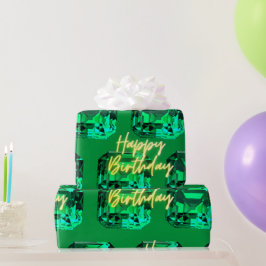 Happy Birthday May Birthstone Emerald Geschenkpapier