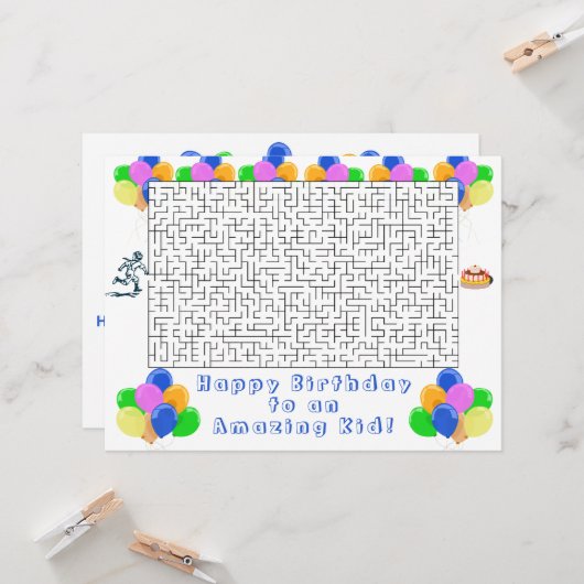 Happy Birthday Maze and Balloons Phantastisch Kid (Vorderseite/Rückseite Beispiel)