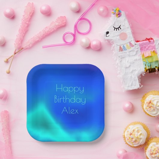 "Happy Birthday" Meeresgrün und blaues Papierschil Pappteller (Party)