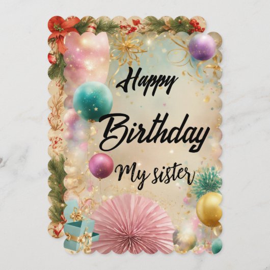 Happy Birthday meine Schwester-Karte Einladung (Vorne/Hinten)