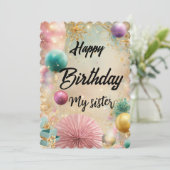 Happy Birthday meine Schwester-Karte Einladung (Stehend Vorderseite)