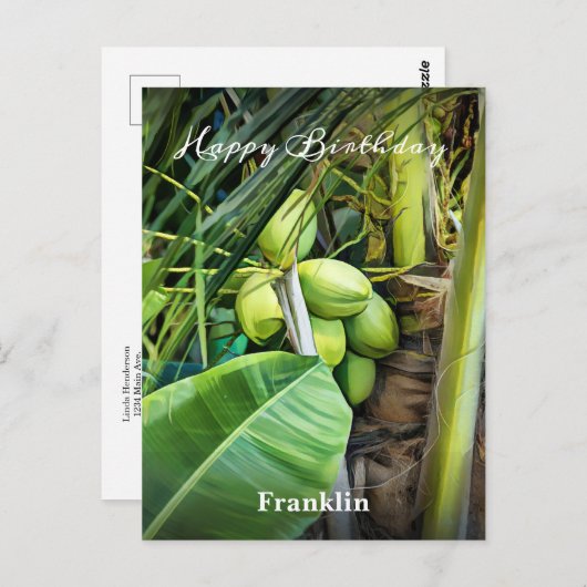 Happy Birthday Men Coconuts Bäume tropische Gewohn Postkarte (Vorne/Hinten)