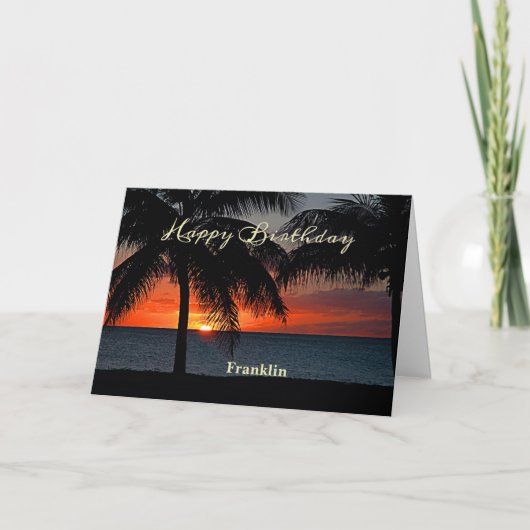 Happy Birthday Men Sunset Ocean Tropical Trees Karte (Vorderseite)