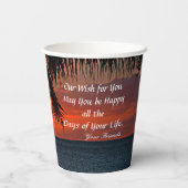 Happy Birthday Men Sunset Ocean Tropical Trees Pappbecher (Rückseite)