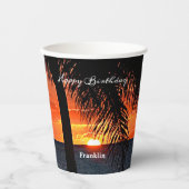 Happy Birthday Men Sunset Ocean Tropical Trees Pappbecher (Vorderseite)