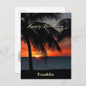Happy Birthday Men Sunset Ocean Tropical Trees Postkarte (Vorne/Hinten)