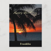 Happy Birthday Men Sunset Ocean Tropical Trees Postkarte (Vorderseite)