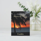 Happy Birthday Men Sunset Ocean Tropical Trees Postkarte (Stehend Vorderseite)