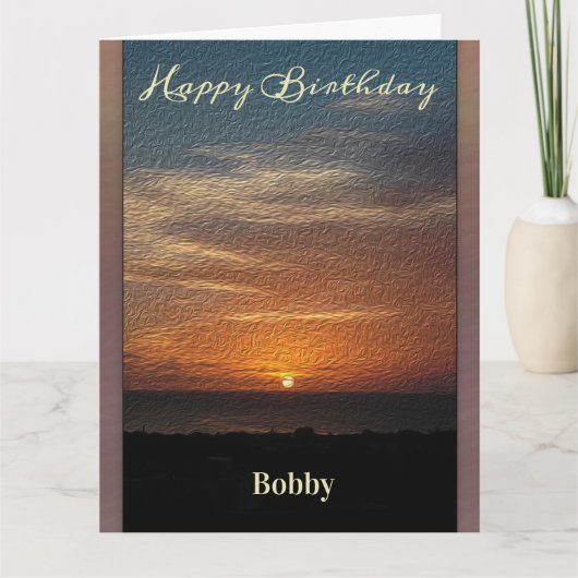 Happy Birthday Men Sunset Tropical Personalize Karte (Vorderseite)