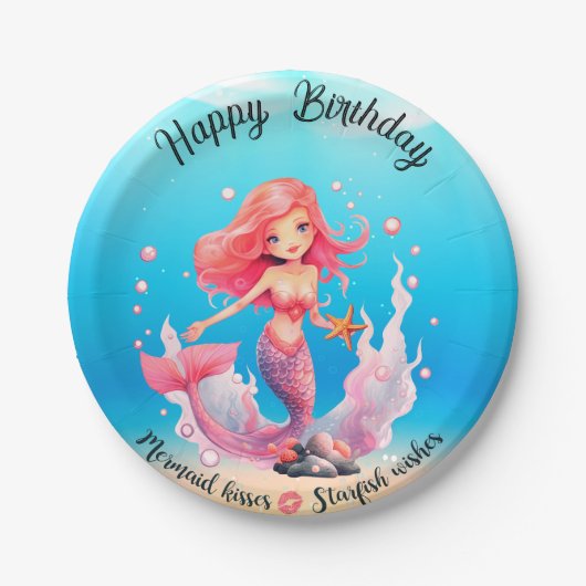 Happy Birthday Mermaid Pappteller (Vorderseite)