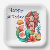 Happy Birthday Mermaid Pappteller (Vorderseite)