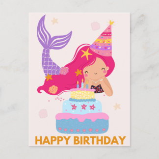 Happy Birthday Mermaid Postcard Postkarte