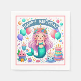Happy Birthday Mermaid Serviette
