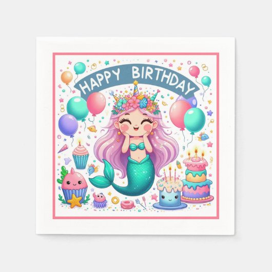 Happy Birthday Mermaid Serviette (Vorderseite)
