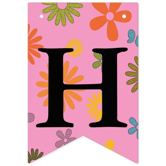 Happy Birthday Message Blume Power Sixties Retro Wimpelkette (Zweite Fahne)