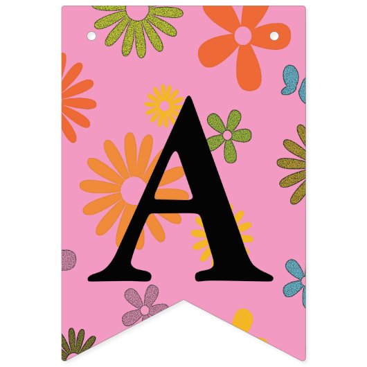 Happy Birthday Message Blume Power Sixties Retro Wimpelkette (Dritte Fahne)