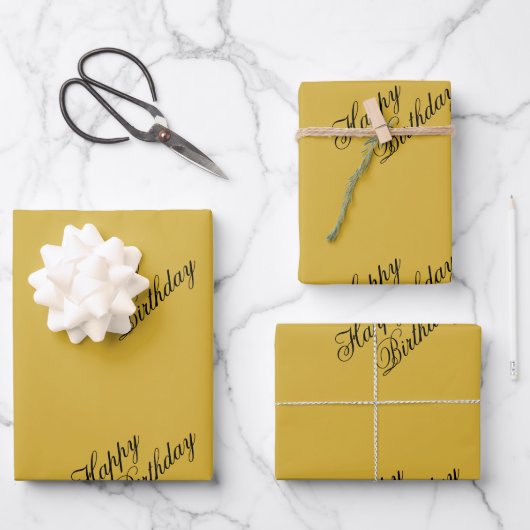 Happy Birthday Metallic Gold Wrapping Paper Sheets Geschenkpapier Set (Vorderseite)