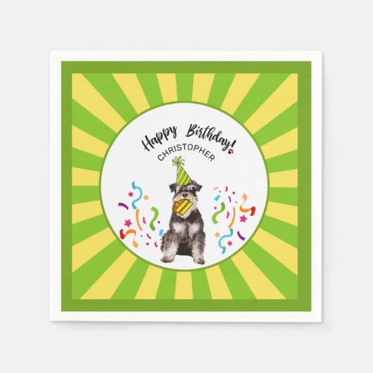 Happy Birthday Miniature Schnauzer Custom Party Serviette (Vorderseite)