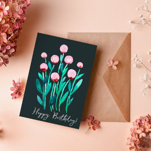 Happy Birthday minimale rosa Aquarellfarben Blume Karte