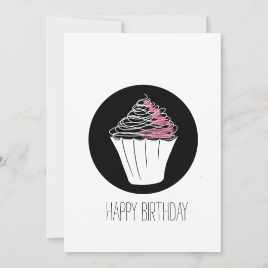Happy Birthday Minimalistisch Cupcake Doodle Karte (Vorderseite)