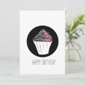 Happy Birthday Minimalistisch Cupcake Doodle Karte (Stehend Vorderseite)