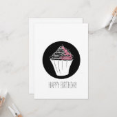Happy Birthday Minimalistisch Cupcake Doodle Karte (Vorderseite/Rückseite Beispiel)