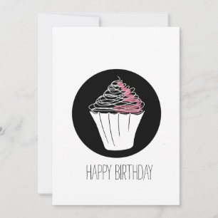 Happy Birthday Minimalistisch Cupcake Doodle Karte