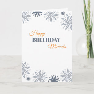 Happy Birthday Minimalistisch Gray Orange Floral Karte