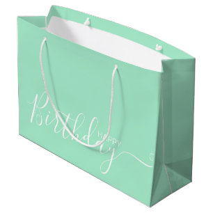 Happy Birthday Mint White Elegante Große Geschenk Geschenktüte