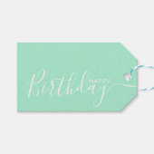 Happy Birthday Mint White Modern Geschenkanhänger (Vorderseite (Horizontal))