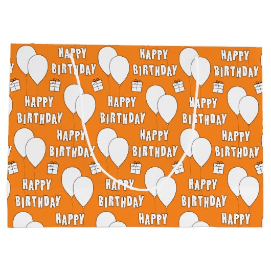 Happy Birthday mit Balloons Orange Hintergrund Große Geschenktüte (Rückseite)