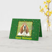 "Happy Birthday" mit Basset Hound als Jäger Karte (Gelbe Blume)