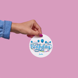 "Happy Birthday" Mit dem Namensschild minimalistis Runder Aufkleber