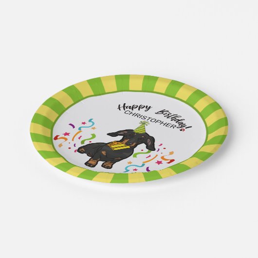 Happy Birthday mit Ihrer Dackel Hund Party Pappteller (Schrägansicht)