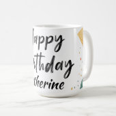 "Happy Birthday" mit Playful Geometric Confetti Kaffeetasse (VorderseiteRechts)