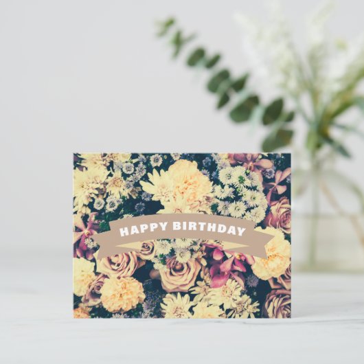 Happy Birthday Mixed Blume Postkarte (Stehend Vorderseite)