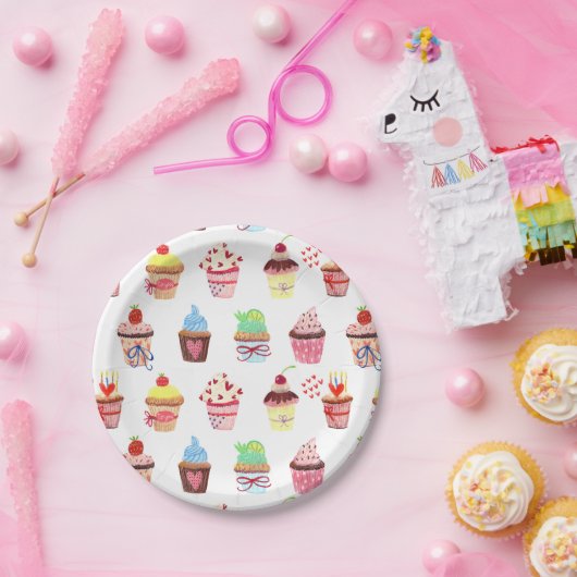 Happy Birthday Mixed Cupcakes Pappteller (Party)