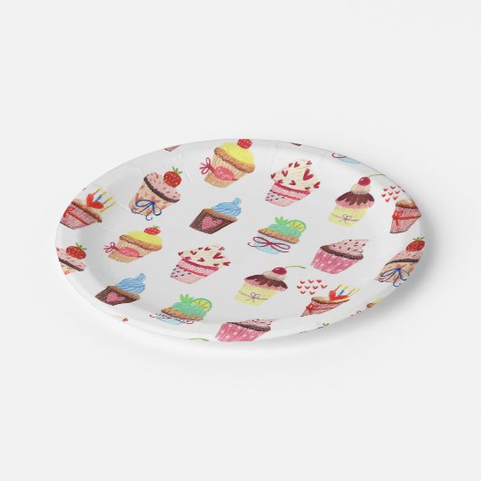 Happy Birthday Mixed Cupcakes Pappteller (Schrägansicht)