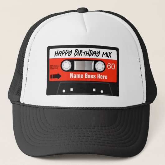 Happy Birthday Mixtape Red Cassette angepasst Truckerkappe (Vorderseite)