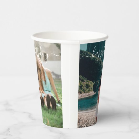 Happy Birthday Modern Calligraphy Foto Pappbecher (Rechts)