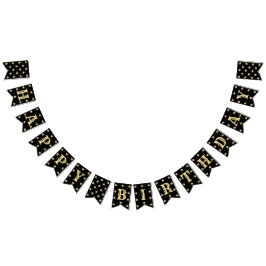 Happy Birthday Modern Elegantes Black Gold Dekor Wimpelkette