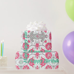 Happy Birthday Modern Floral Design Wrapping Paper Geschenkpapier