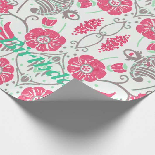 Happy Birthday Modern Floral Design Wrapping Paper Geschenkpapier (Ecke)