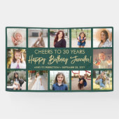Happy Birthday Modern Foto Collage Green und Gold Banner (Horizontal)