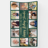 Happy Birthday Modern Foto Collage Green und Gold Banner (Vertikal)