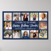 Happy Birthday Modern Foto Collage Navy Blue Poster (Vorne)
