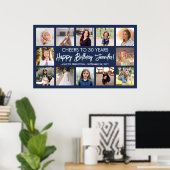Happy Birthday Modern Foto Collage Navy Blue Poster (Heimbüro)